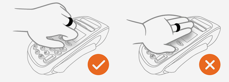 Illustration of the correct and incorrect way of using the ring at the EFTPOS terminal