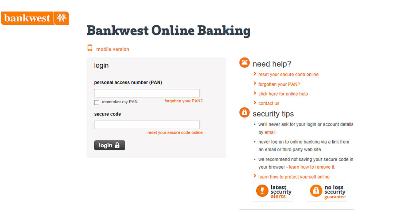 Image example of a fake Bankwest Online Banking login page