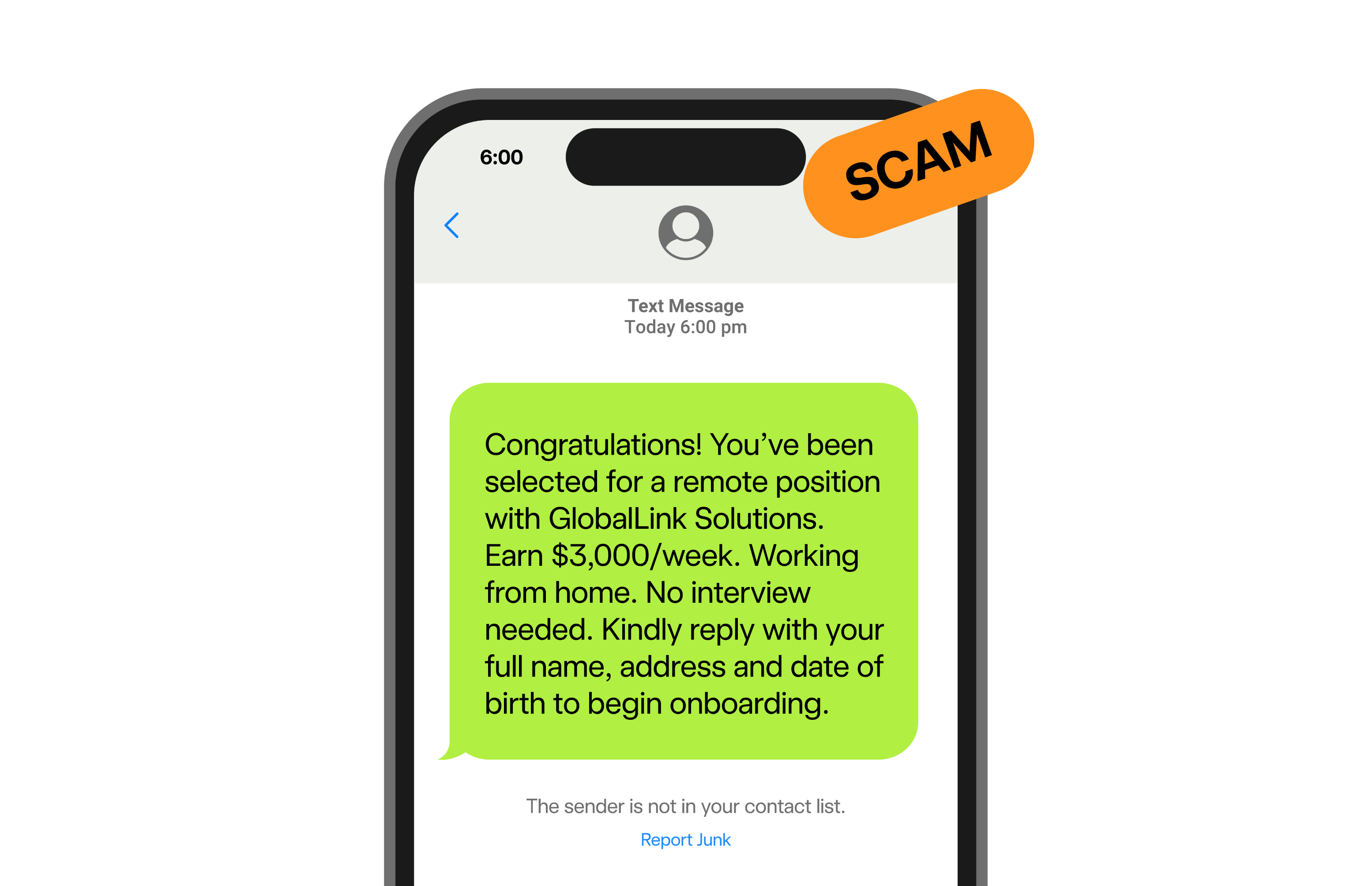 Screenshot of an example of a job scam