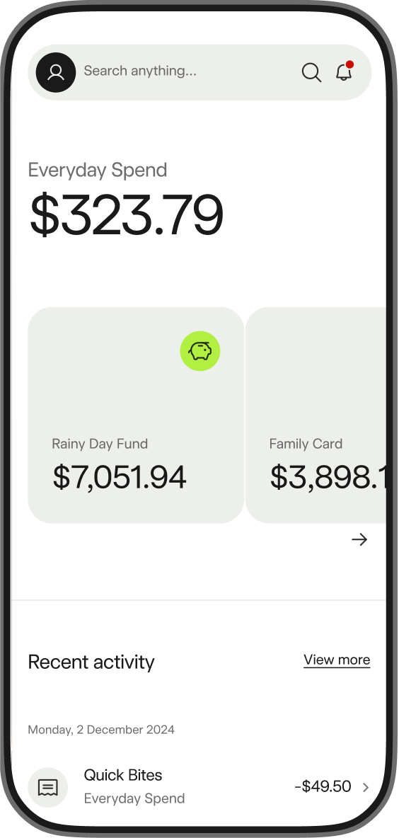 Bankwest App home screen
