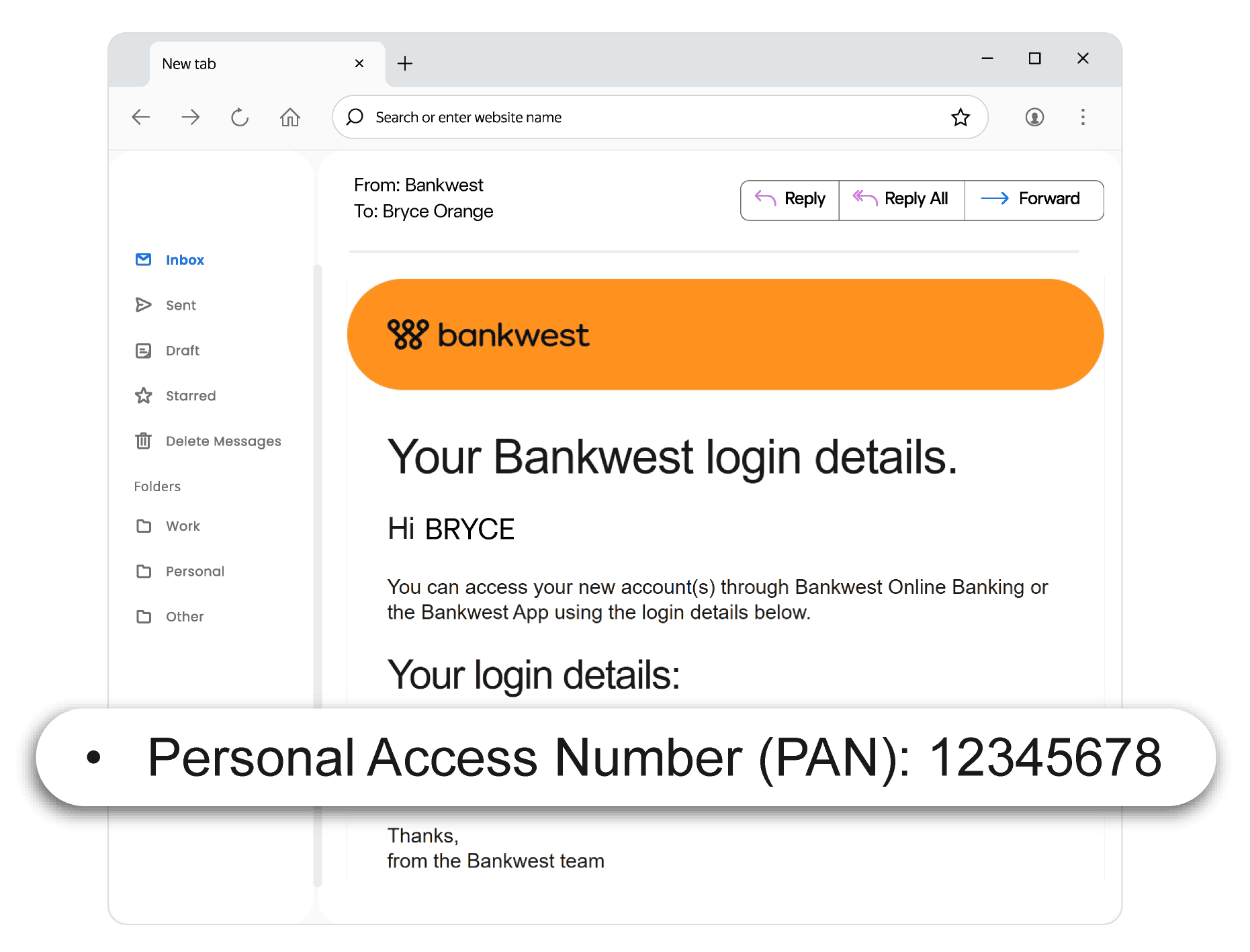 Online Banking welcome letter displaying PAN