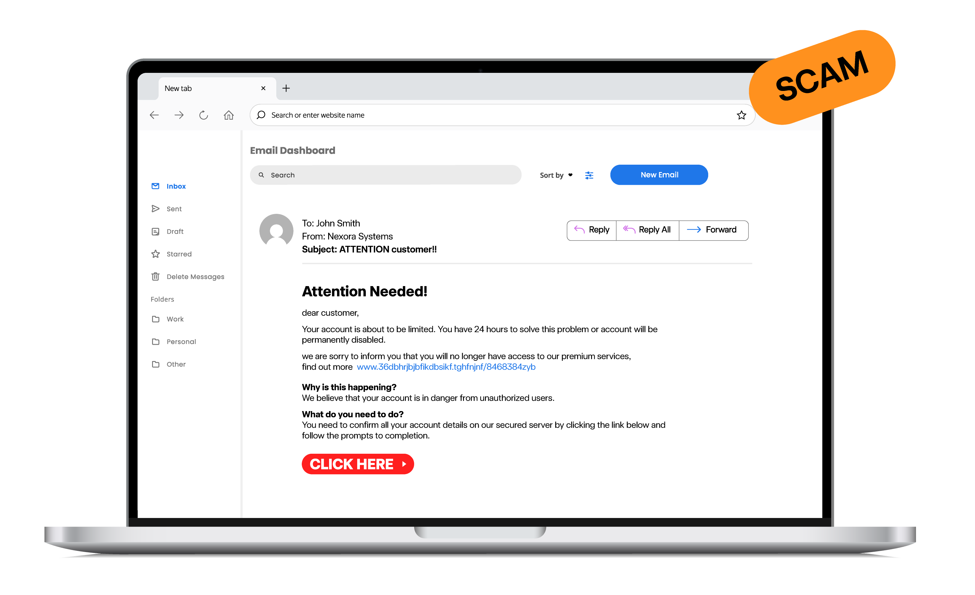 Screenshot of an example of a phishing scam