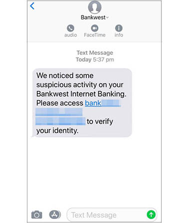 Image example of a fake SMS with link to check suspicious internet banking activity