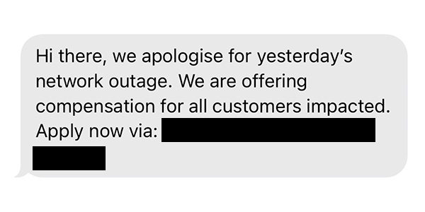 Example of Optus outage scam text message