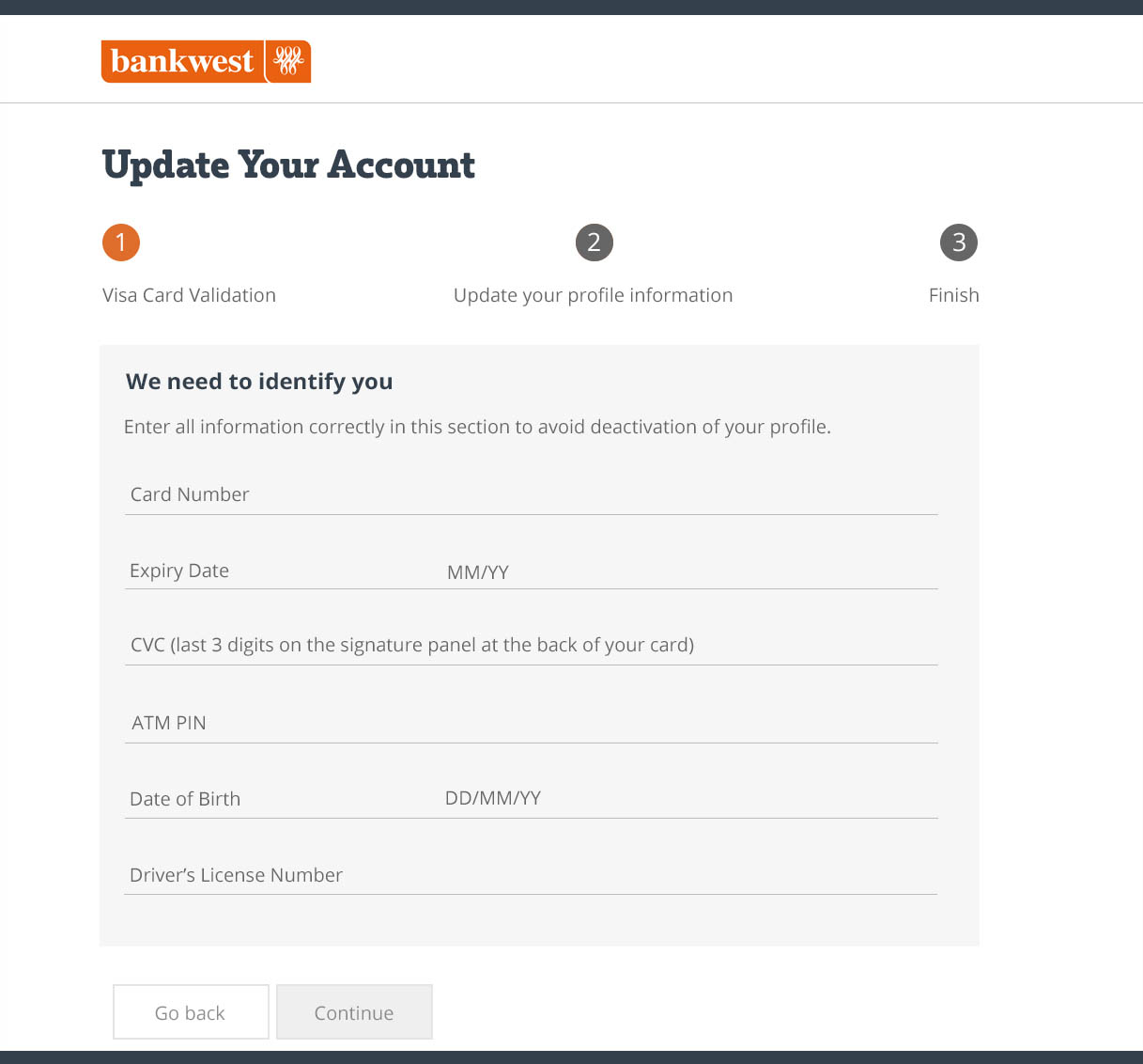 Image example of a fake 'Update Your Account' form asking for your card information