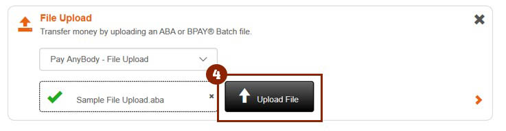 An example of creating a payment through a file upload in online business banking, refers to Step 4 above