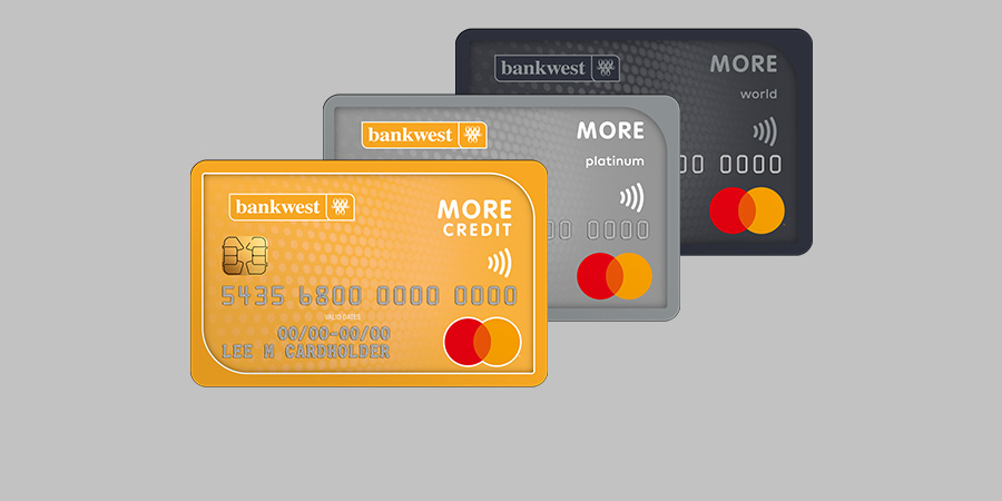 Bankwest More Mastercard Credit Cards stacked with classic, platinum, world tiers