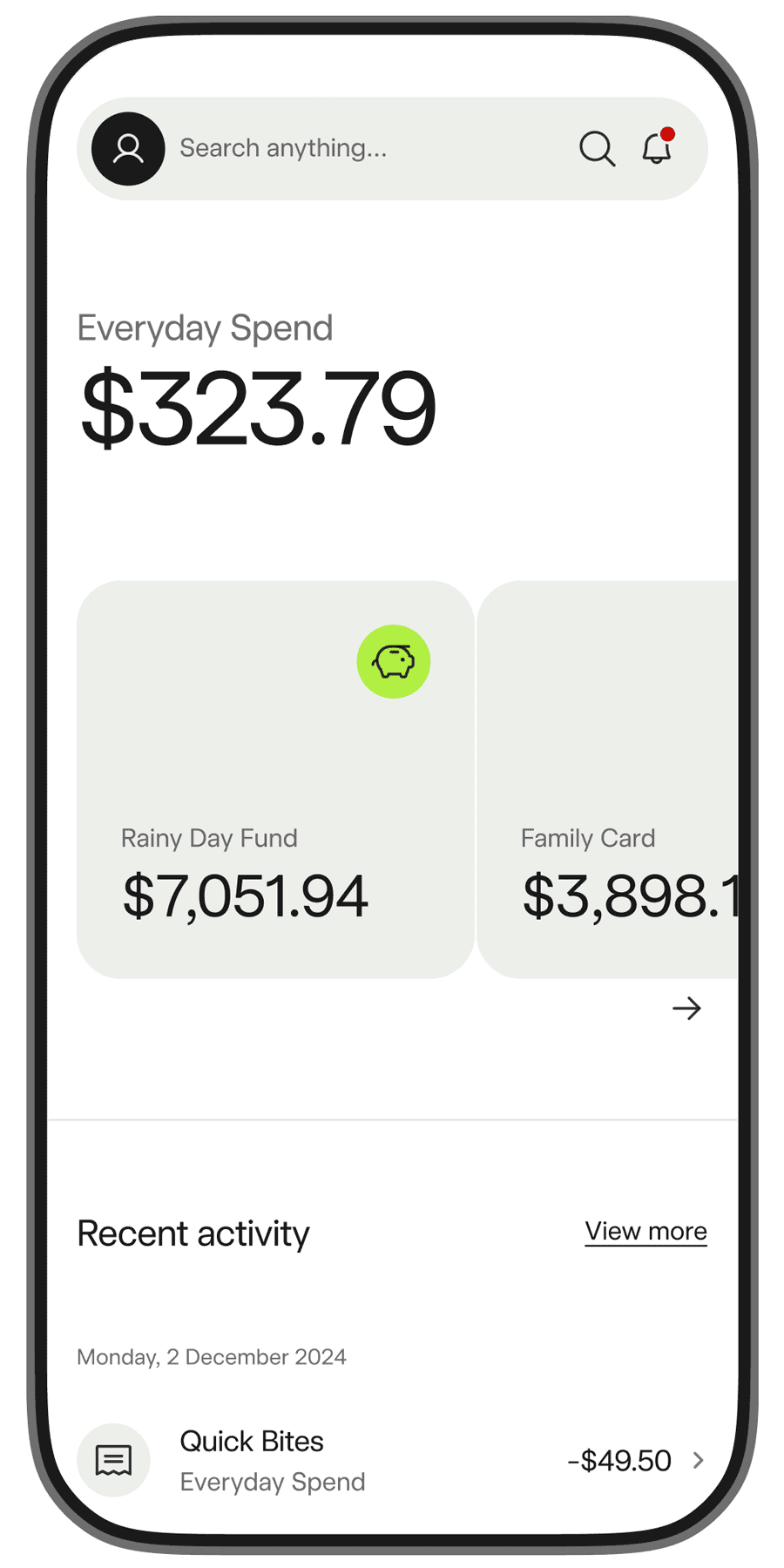 Bankwest App home screen