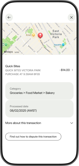 Screenshot of Bankwest App detailed transaction screen